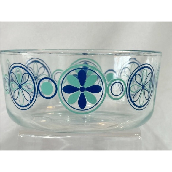 Set of Three Classic PYREX Clear Patterned Bowls - Turquoise & Navy RETRO BOHO - Picture 6 of 11